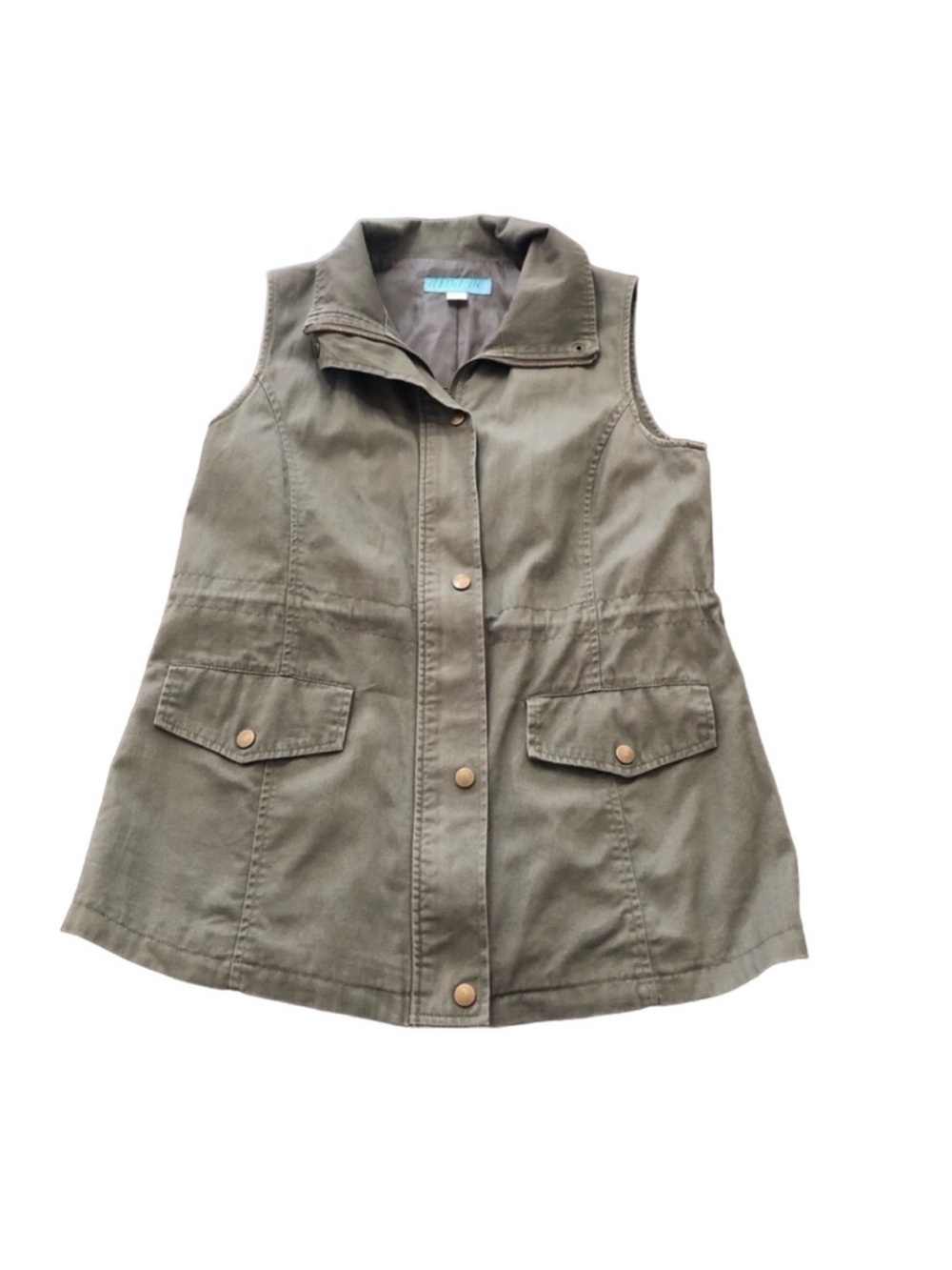 AIDA be Olive Utility Sleeveless Vest EUC Small fullzip front 100% cotton Casual